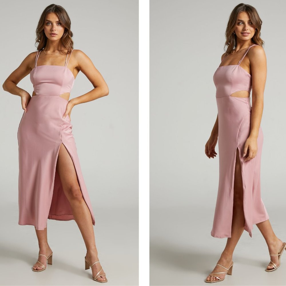 True Dreamer Cut Out Slip Midi Dress in Blush